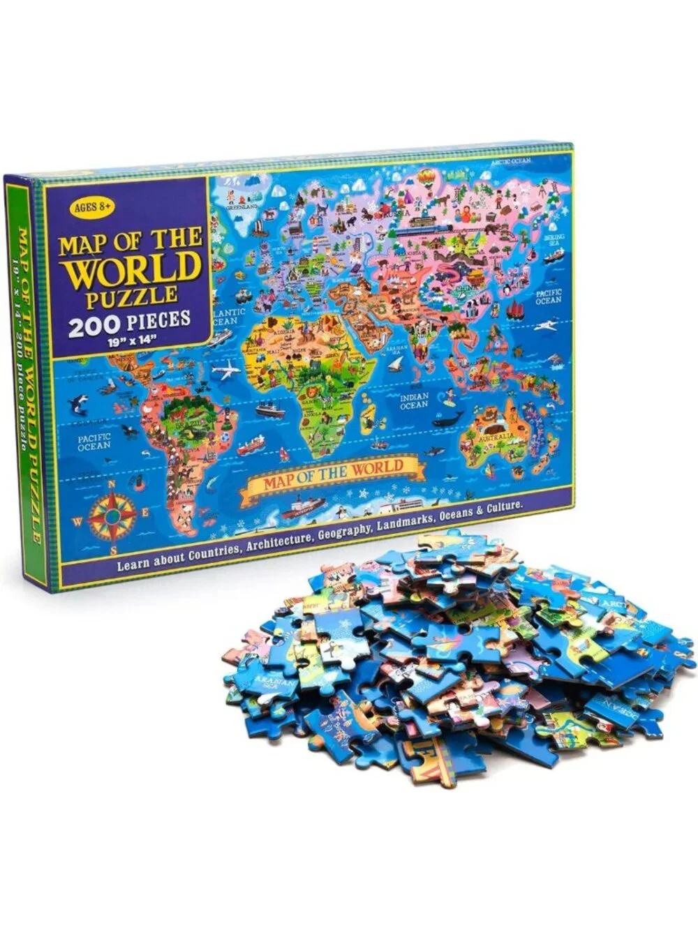 200-Piece World Map Jigsaw Puzzle for Kids & Adults - Educational Geography Game